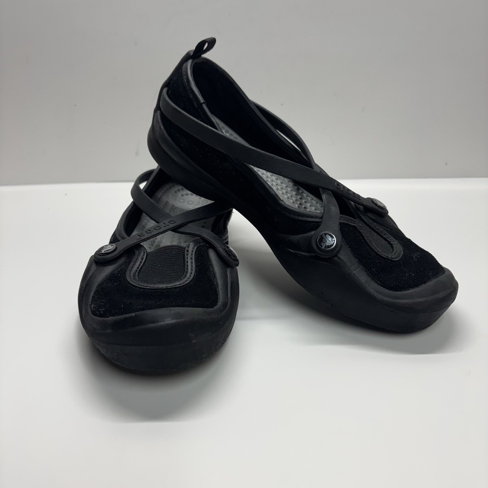 Crocs Shoes Womens 6 Celeste Casual Slip On Comfort Mary Jane Flats Black Canvas